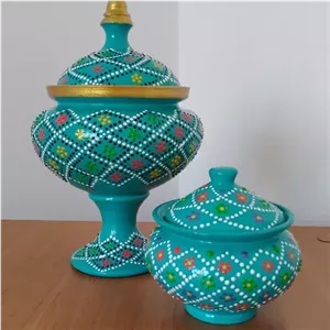 قندان و جا شکلاتی سفالی نقطه کوبی شده، رنگ آبی فیروزه ای ، بسیار زیبا مبلمونسرا مدل 294606