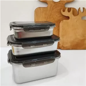 ظرف غذای استیل یونیک آلمانی 3 تیکه ، ظرف غذای استیل مستطیلی درب دار ، ظرف غذای یونیک،کاسه درب دار ، پسکرایه مبلمونسرا مدل 292268