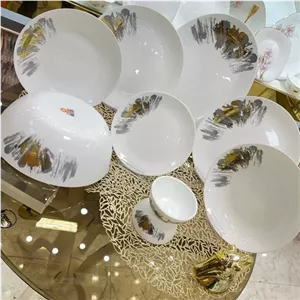 سرویس ارکوپال بوگاتی لب طلا 26پارچه 6 نفره سرویس پذیرایی گرد لب طلا سرویس ارکوپال دایره لب طلا دور طلا مبلمونسرا مدل 288562
