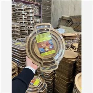 سینی گرد چوبی 3تایی سینی پذیرایی گرد چوبی دسته دار سینی پذیرایی جوبی کادویی مبلمونسرا مدل 269879