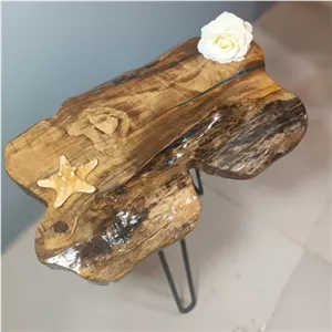 میز عسلی چوبی روستیک همراه با رزین مبلمونسرا مدل 222829
