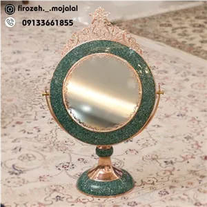 آینه فیروزه کوبی گرد تاج دار ارتفاع 70 سانتی متر مبلمونسرا مدل 263823