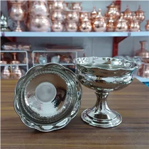 6 عدد پیاله پایه دار آجیل و بستنی خوری مسی عالیس با روکش آبکاری کروم درجه یک مبلمونسرا مدل 264946