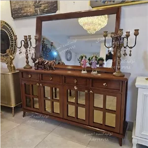 آینه کنسول کلاسیک فندقی طرح زیبا مبلمونسرا مدل 220435