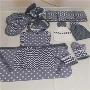 ست سرویس آشپزخانه پارچه ای عروس طوسی ستاره ای و زیکزاک 12تیمه مبلمونسرا مدل 300531