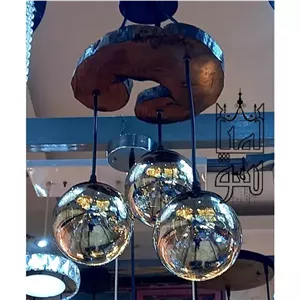 لوستر حبابی با کار چوب 3 شعله رنگ مات همراه با حباب سیلور مبلمونسرا مدل 244524