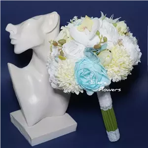 دسته گل مصنوعی عروس تم آبی، ارکیده پیونی مبلمونسرا مدل 259139