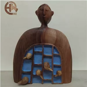 مجسمه چوبی دیوانه و سینه سرخ های بی سر/ کادویی و هدیه/ اچ وود مبلمونسرا مدل 251861