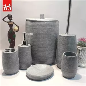 اکسسوری و ست سرویس بهداشتی Wawe آذین ست/ رنگ طوسی طرح سنگ / مدرن / جنس رزین درجه یک مبلمونسرا مدل 265449