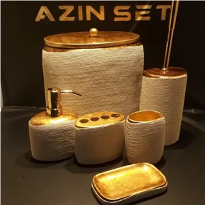 اکسسوری و ست سرویس بهداشتی زاپ آذین ست- رنگ کرم خاص و طلایی - جنس رزین درجه یک مبلمونسرا مدل 264771