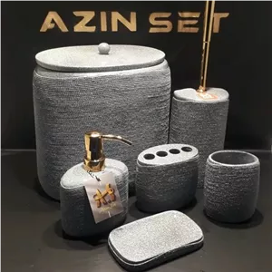 ست سرویس بهداشتی زاپ آذین ست - رنگ طوسی طرح سنگ - اکسسوری حمام و دستشویی - جنس رزین درجه یک مبلمونسرا مدل 266297