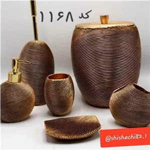 ست سرویس بهداشتی ویو آذین ست - رنگ طلایی با سایه - سبک مدرن - اکسسوری حمام و دستشویی جنس رزین درجه یک با ضمانت مبلمونسرا مدل 265151