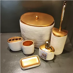 لوازم سرویس بهداشتی مدل زاپ برند آذین ست - رنگ خاص کرم با طلایی - مخصوص سرویس بهداشتی و دستشویی و جهیزیه مبلمونسرا مدل 266298
