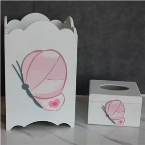 سطل آشغال و جعبه دستمال کاغذی چوبی طرح پروانه مبلمونسرا مدل 259782