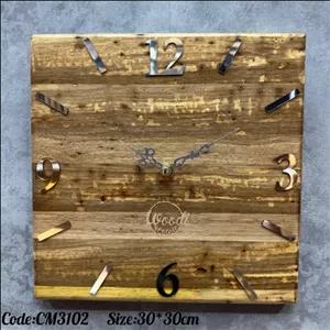 ساعت روستیک 30*30چوب گردو تمام صفحه کدCM3102ساعت دیواری ساعت چوبی ساعت مربع مبلمونسرا مدل 238750