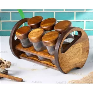 جا ادویه چوبی رنگ تیره کج 6 تایی کد 99069 از برند لونا وود مبلمونسرا مدل 294408