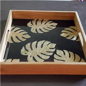 سینی مربعی چوب راش مدرن طرح برگ انجیری مبلمونسرا مدل 276098