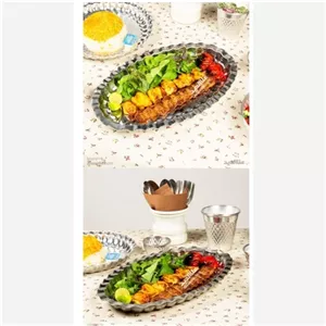 دیس بیضی استیل لب کنگره طرح لوزی سایز 37/24 مبلمونسرا مدل 270950