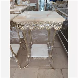 میز تلفن برنزی میله برنجی ارتفاع 60 سانت قطر 27 و 37 سانت مبلمونسرا مدل 219098 