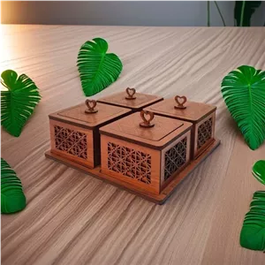 قندان چوبی وسینی مجموعه 4 عددی قیمت تولیدی هدیه روز معلم مبلمونسرا مدل 274513