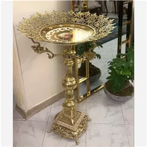 میوه خوری پایه دار کنار سالنی تشریفاتی برنز جا میوه برنزی پایه سنگی هرمی آجیل خوری کنارسالنی برنجی چینی وارداتی اعلا مبلمونسرا مدل 265148 