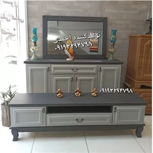 آینه کنسول ست میزتلویزیون کلاسیک طوسی مبلمونسرا مدل 220465