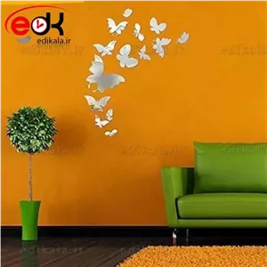 آینه دکوراتیو طرح پرواز پروانه ها 2 شناسه محصول 500100 اینه نقره ای براق مبلمونسرا مدل 264186