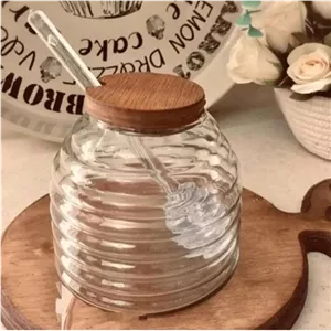ظرف عسل با قاشق و درب بامبو مبلمونسرا مدل 291350