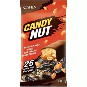 شکلات پذیرایی کندی نات مشکی  روشن Roshen مدل Candy Nut بزرگ با کرم کارامل و بادام زمینی بسته 1 کیلویی