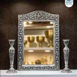 آینه شمعدان عروس چهارگوش 52 شبه نقره قلم گل برجسته با روکش و ضمانت ۳۶ ماهه کیمیاترنج