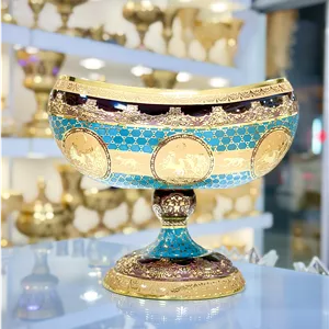 کشکول کریستال طلاکوب دستساز طرح ژوپیتر رنگ عسلی سایز کوچک