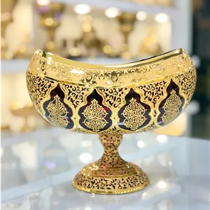 کشکول کریستال طلاکوب طرح کاستل رنگ زرشکی سایز کوچک