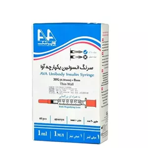 سرنگ انسولین آوا 1 سی‌سی گیج 30سرسوزن یکپارچه با لنز بزرگ‌نمایی
