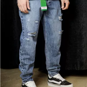 شلوار لی مام فیت آبی زاپدار