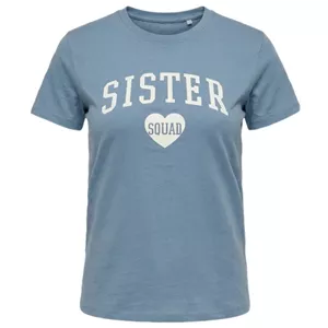 تیشرت زنانه خارجی آبی مدل نخی راحتی با نوشته Sister Squad