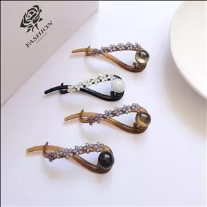 گیره مو چفتی گل کریستال و سنگ تزئینی