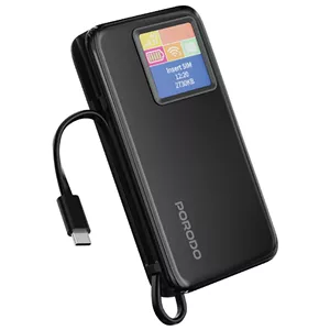 مودم همراه 4G LTE و پاوربانک 10000 تایپ‌سی 20 وات پورودو Porodo PB087 PDPBFCH087BK با نمایشگر دیجیتالی