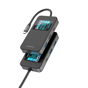 هاب تایپ سی 6 پورت پورودو Porodo مدل PDTC630GY با نمایشگر دیجیتالی