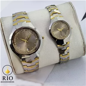 ست ساعت مچی زنانه و مردانه GALAXY مدل Sapphire – بند استیل دو رنگ لوکس