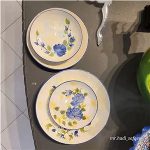 سرویس برنج و خورشت و پیش دستی سرامیکی با نقاشی کار دست از برند آپامه کد گل رز آبی با قابلیت سفارش به صورت تکی