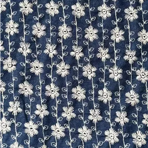 پارچه جین خامه دوزی طرح گل لاله