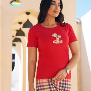 ست تیشرت شلوار پنبه لاکرا جیب گلدوزی طرح جزیره  فری سایز ۳۸ تا ۴۴