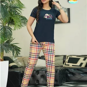 ست تیشرت شلوار پنبه لاکرا جیب گلدوزی طرح جزیره  فری سایز ۳۸ تا ۴۴