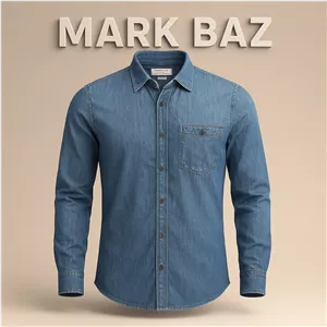 پیراهن جین مردانه Zara Man آبی با گلدوزی برجسته پشت | اورجینال، اسلیم فیت و در حد آکبند