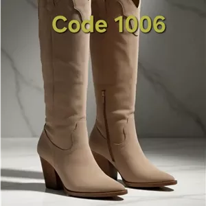 بوت بلند زنانه کابوی (وسترن) بلند کرم (شتری) کد 1006