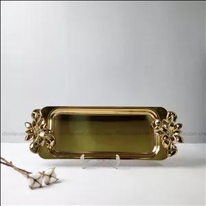 سینی و رولت خوری استیل نگار طرح لیلیوم کد 631 تمام طلایی