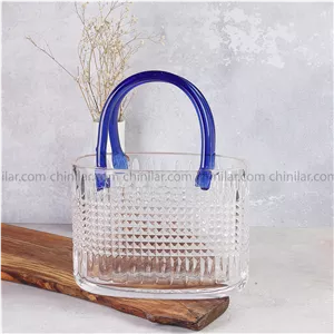 گلدان طرح سبد بلور دسته آبی وارداتی