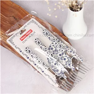 چنگال غذا 3 تایی استیل دسته گل آبی دنی هوم