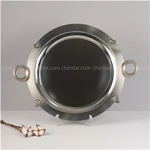 سینی استیل نگار طرح حلقه کد186سایز بزرگ تمام نقره ای