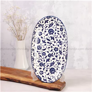 دیس بیضی کوچک پروتی طرح گل آبی